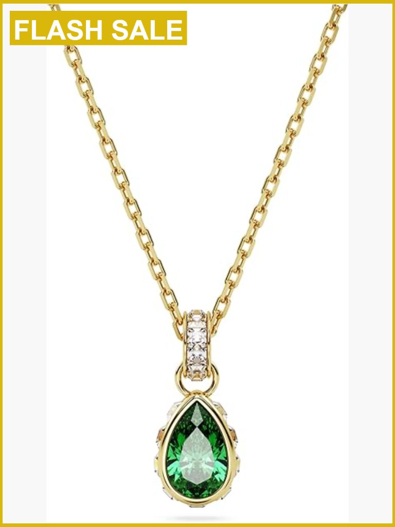 Gold Tone Crystal Pendant Necklace With Pear Cut Stone And Chain